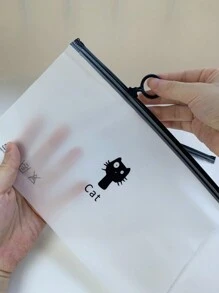 5pcs Frosted Transparent Zipper Organizer Bag, Simple Storage Pouch With Loop Handle For Travelling Cosmetics Stationery Mask, Portable Multi-functional Clear Ziplock Bags For Sorting And Storage - Black-5pcs - View 8