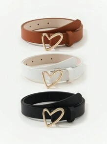Bộ 3 chiếc thắt lưng nữ bằng da PU khóa hình trái tim màu vàng, nhiều màu sắc, kiểu dáng ngọt ngào, tối giản, phụ kiện đa năng cho váy, quần jeans, phù hợp cho công sở, đi làm, Ngày của Mẹ. - Nhiều màu - Xem 1