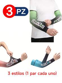3 pares de guantes para ciclismo con protección solar y mangas de brazo resistentes a los rayos UV, protección solar contra rayos UV - Multicolor - Ver 1