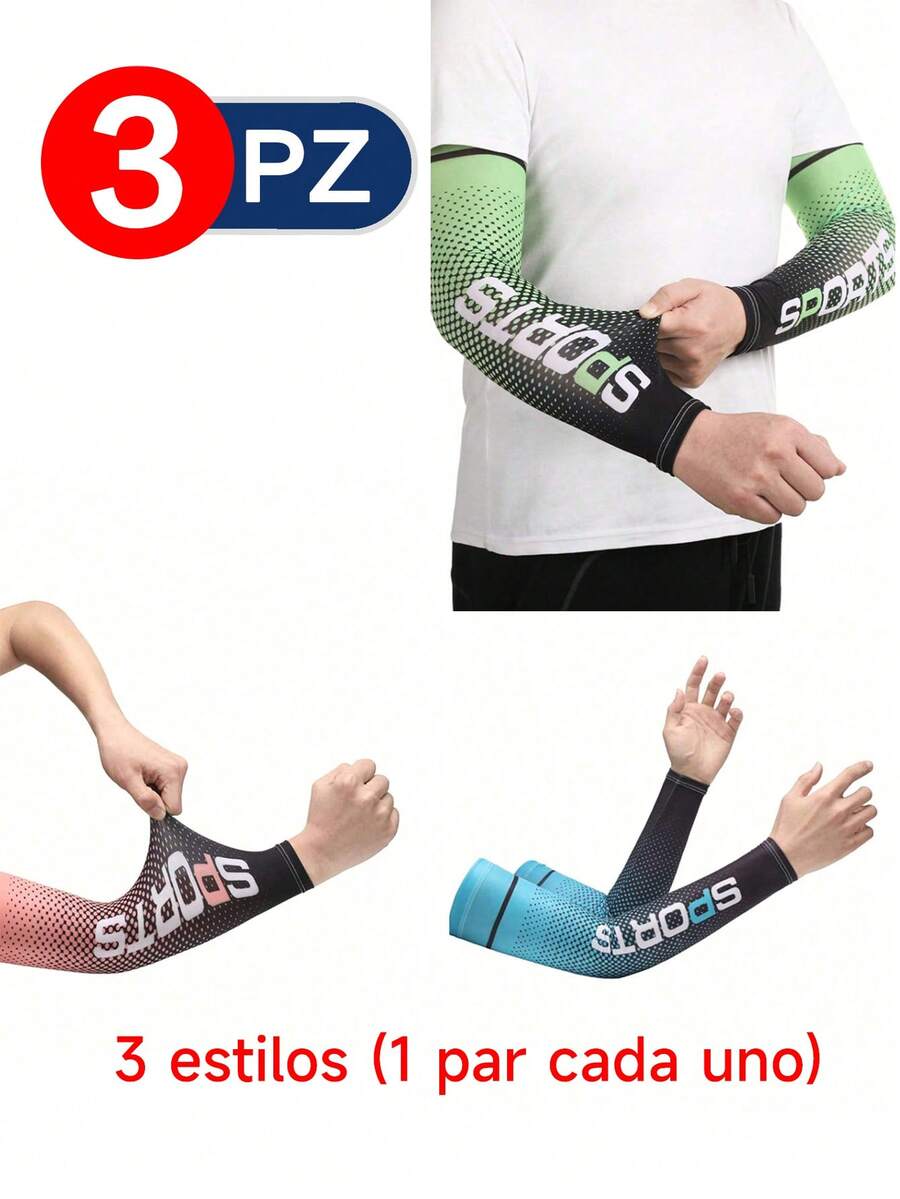 3 pares de guantes para ciclismo con protección solar y mangas de brazo resistentes a los rayos UV, protección solar contra rayos UV - Multicolor - Ver 1