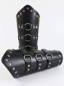 Leather Shoulder & Double-shoulder Armor Costume Accessory Set, Medieval Knight Bracers Prop - Black - View 2