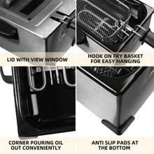 Freidora casera multifuncional de 1 pieza freidora de papas fritas para mejorar sus habilidades de cocina, perfecta para pollo frito, papas fritas y donas como freidora eléctrica profesional - Plateado - Ver 4