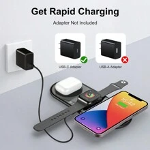 1個迷你黑色15w快速充電多功能無線充電器,適用於三重無線充電,兼容手機,手錶和桌面 - 黑色 - 查看 3