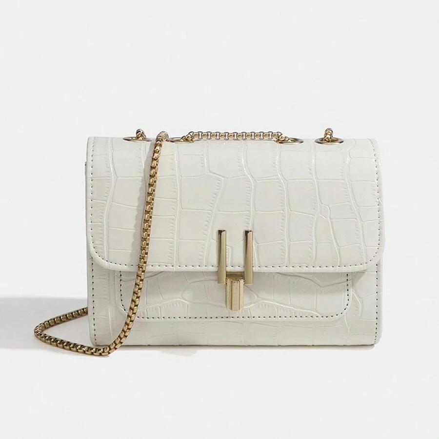 Plain Color Women's Chain Strap Crossbody Shoulder Bag - Beige - View 1