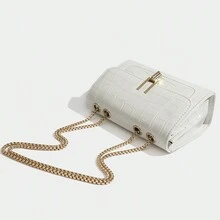 Plain Color Women's Chain Strap Crossbody Shoulder Bag - Beige - View 3