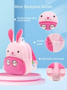 1pc Girls' Lovely Pink Rabbit Shaped Plush Backpack With Zipper Closure, Suitable For Daily Use - Hot Pink - View 6