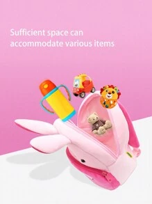 1pc Girls' Lovely Pink Rabbit Shaped Plush Backpack With Zipper Closure, Suitable For Daily Use - Hot Pink - View 7