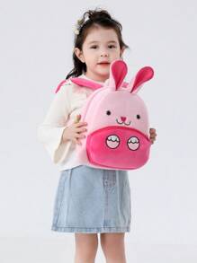 1pc Girls' Lovely Pink Rabbit Shaped Plush Backpack With Zipper Closure, Suitable For Daily Use - Hot Pink - View 4