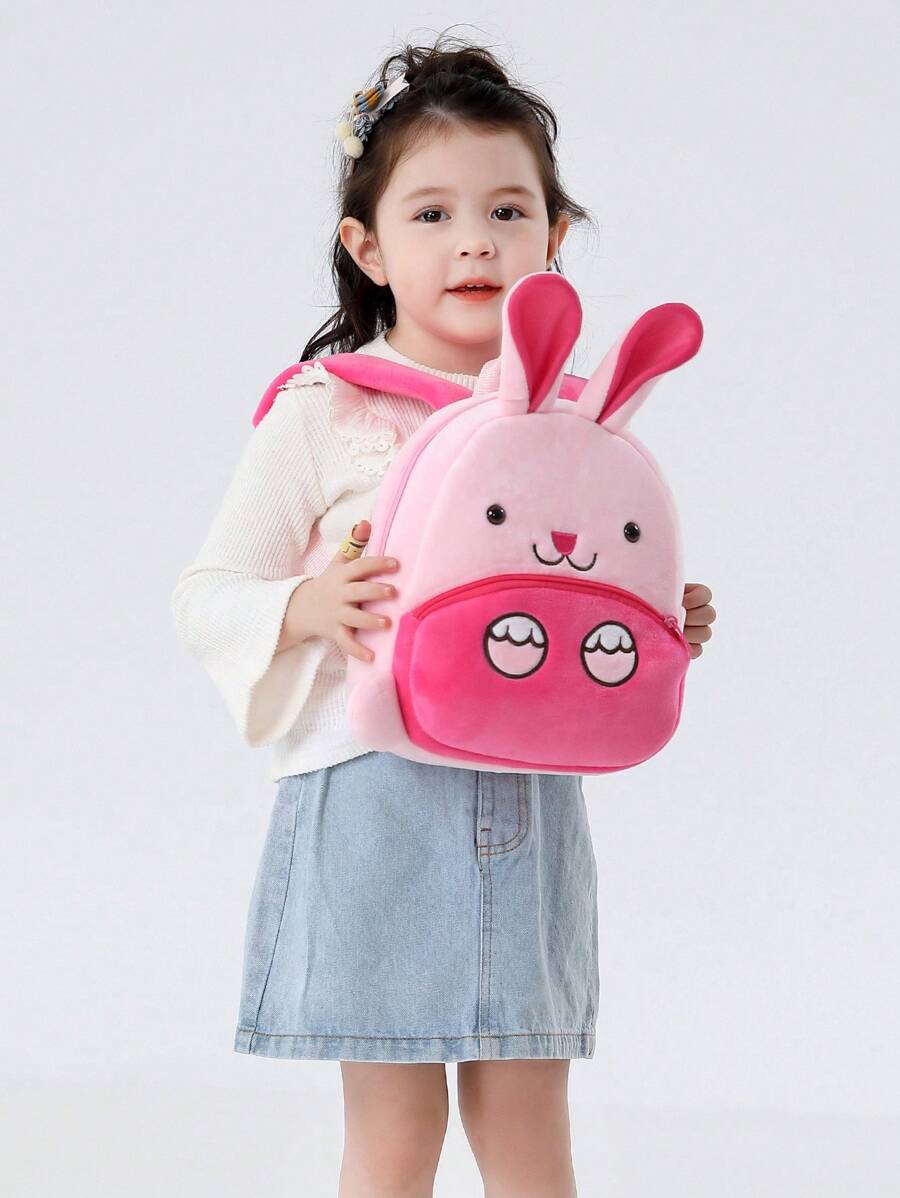1 chiếc ba lô bông hình thỏ hồng dễ thương cho trẻ em, chất liệu mềm, phù hợp cho bé gái 2-4 tuổi dùng hàng ngày - Màu Hồng Tươi - Xem 1