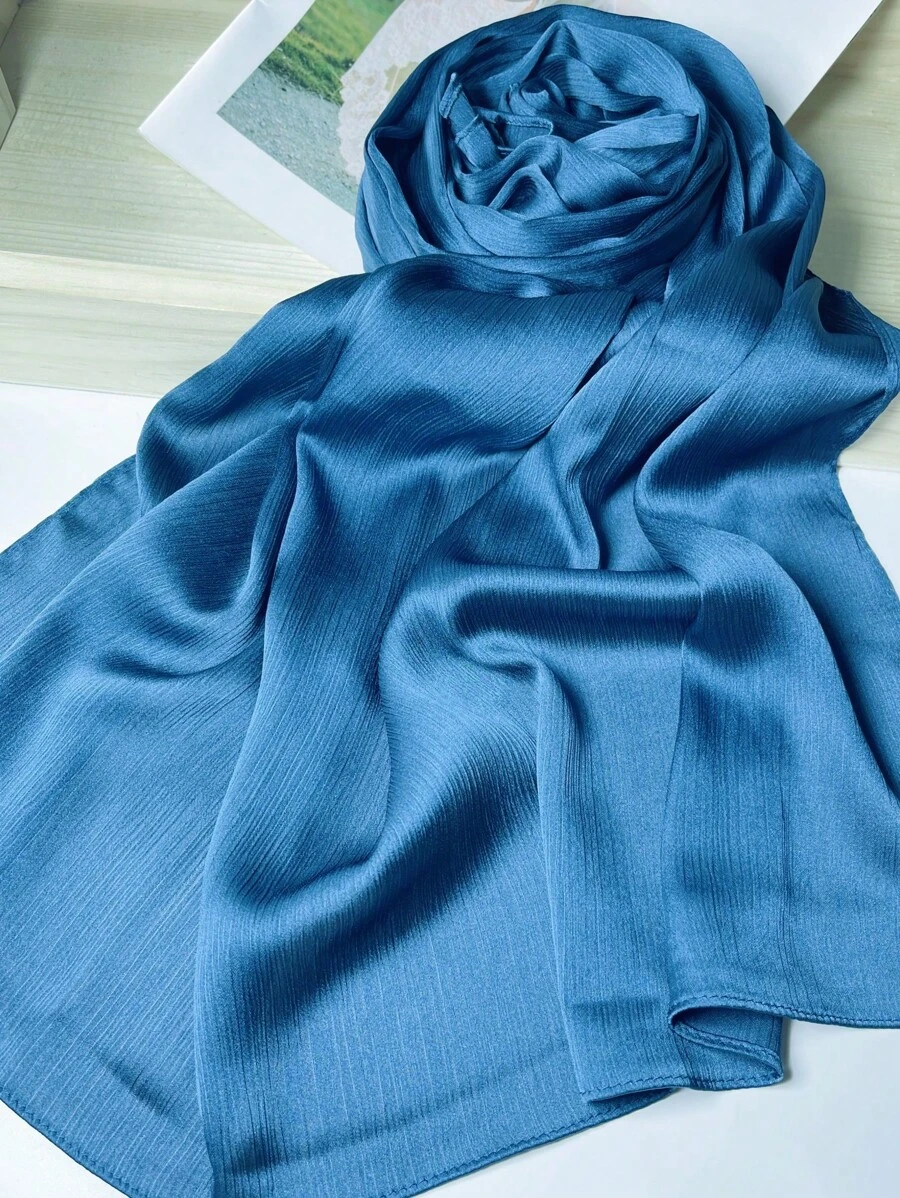 1条褶皱缎面头巾，时尚优雅，适合日常佩戴 - 青碧色 - 查看 1