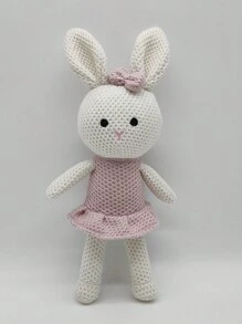 1 件 33 厘米高针织粉色可爱雌性兔子毛绒玩具，适合作为节日/生日礼物，毛绒玩具，玩具兔子，兔子 - 粉色 - 查看 1