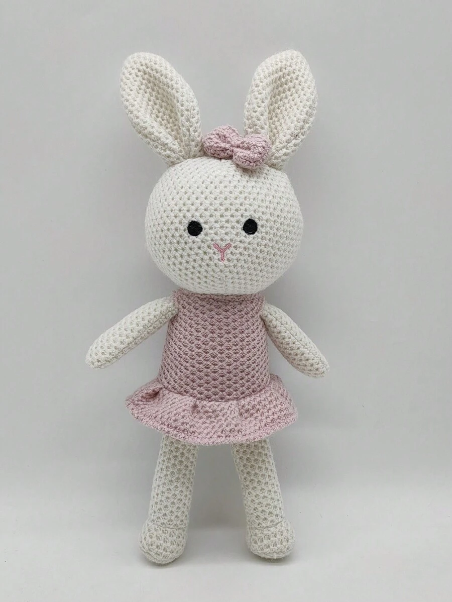 1 件 33 厘米高针织粉色可爱雌性兔子毛绒玩具，适合作为节日/生日礼物，毛绒玩具，玩具兔子，兔子 - 粉色 - 查看 1