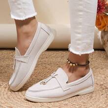 女士舒适时尚圆头低帮平底鞋，多种颜色可选，新品上市 - 米色 - 查看 5