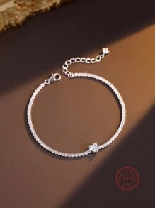 1入簡約優雅925純銀鑲鋯石心型手鍊,適合日常佩戴、度假、約會夜晚和送禮