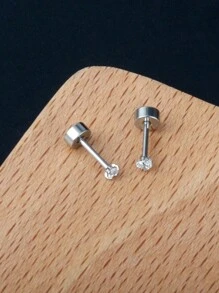 3 对扁平螺丝背 CZ 耳钉，适合女士，女孩时尚耳钉，银色小号扁平方晶锆石耳钉，耳钉，防过敏钢耳钉，耳钉，2/3/4 毫米 - 3 對 CZ 耳釘套裝 - 查看 2