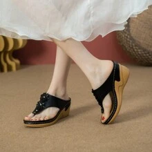 2023 New Arrival Women's Popular Thick-soled Slip-on Sandals, Summer Outdoor Slipper, Casual Slope Heel Flip Flops