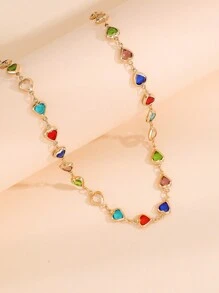 1 件时尚简约独特的多色心形吊坠项链，适合女性日常佩戴情人节 - 金黃色 - 查看 6