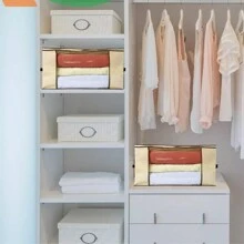 Caixa Organizadora Grande 60x45x30cm De Guarda Roupa Flexivel Com Ziper 60x45x30cm - Bege - Visão 3