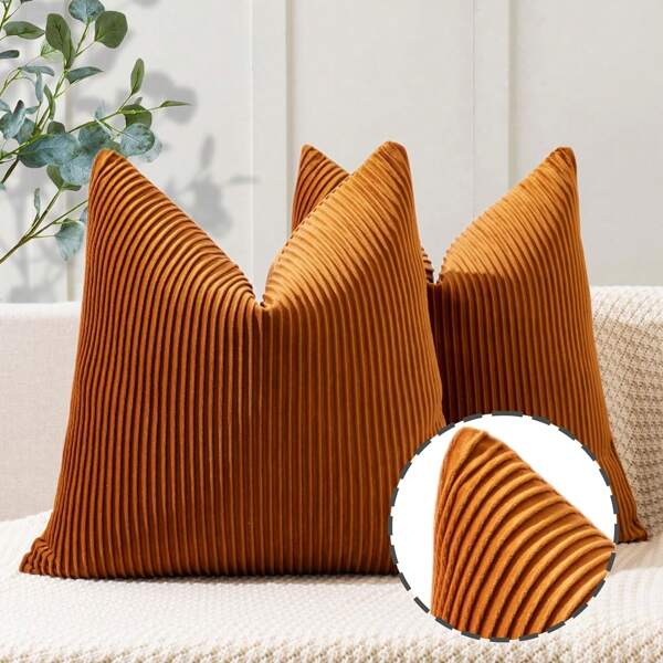 Toda A Temporada Veludo Padrão Listrado Casa Decorativo Suave Lançar Fronha De Travesseiro Para Sofá , Cama , Decorativo Fronha Da Almofada