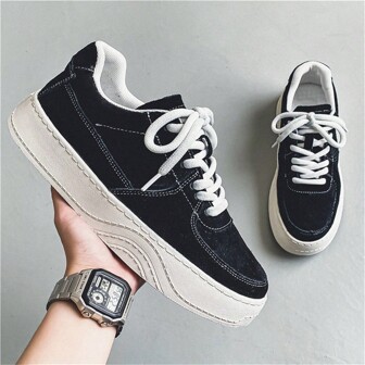 Men's Casual Canvas Shoes With Comfortable Lining, Hong Kong Style Student Shoes