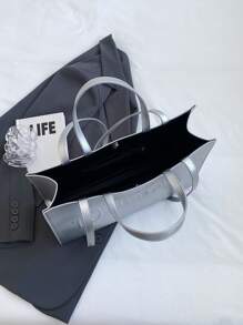 Large Capacity Women's Tote Bag With Letter Print - Silver - View 9