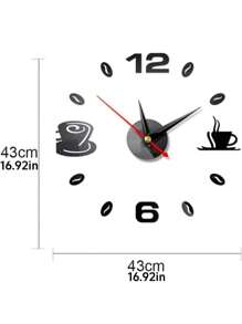 Große DIY Wanduhren für Wohnzimmer Dekoration, 3D dekorative Wanduhren, rahmenlose Spiegel Aufkleber Wanduhr Heimdekoration für Wohnzimmer Schlafzimmer, 1 Stück, Acryl Wandzahl Aufkleber, Kaffeebohnen und Kaffeetasse Muster, Lautloses Uhrwerk, batteriebetrieben, Heimdekoration, Raumdekoration Geschenke Geburtstag Abschluss Wanduhr