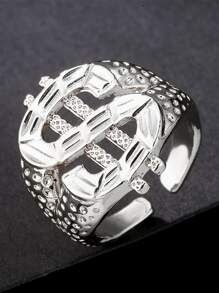 1pc Personalized Gold Dollar Sign Ring For Men & Women, Adjustable Size Daily Wear - Silver - View 1