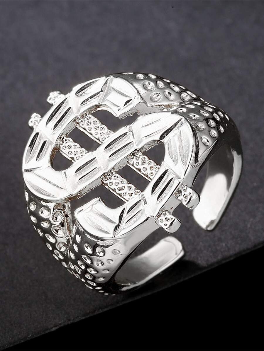 1pc Personalized Gold Dollar Sign Ring For Men & Women, Adjustable Size Daily Wear - Silver - View 1