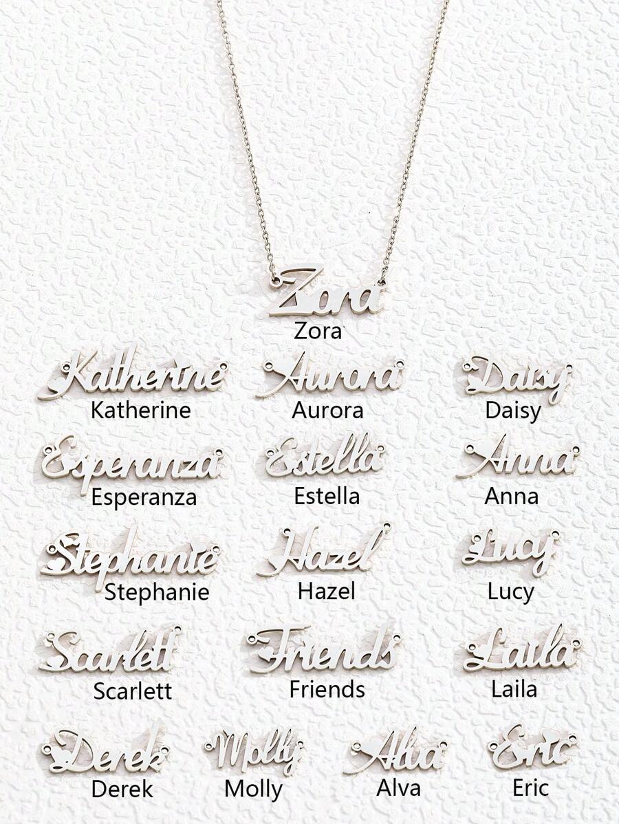 1 Pc Kids Personalized Customized Stainless Steel Name Letter Charm Necklace For Boys Girls Party Choker Jewelry Gift For Daily Wear - Silver - View 1