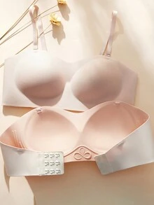 2pcs/set Solid Color Strapless Bra, Removable Straps, Anti-slip And Seamless, Suitable For Small-breast - Multicolor - View 2