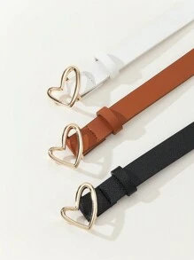 Bộ 3 chiếc thắt lưng nữ bằng da PU khóa hình trái tim màu vàng, nhiều màu sắc, kiểu dáng ngọt ngào, tối giản, phụ kiện đa năng cho váy, quần jeans, phù hợp cho công sở, đi làm, Ngày của Mẹ. - Nhiều màu - Xem 2