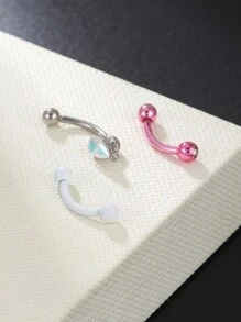 3入組庚16不銹鋼粉色眉毛穿孔環色彩彎形啞光珠杆弓形穿孔眉毛螺紋唇環耳環,為女士和男士提供身體珠寶飾品 - 白色 - 查看 5