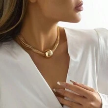 Exaggerated Layered Chunky Chain Necklace With Uncommon Big Ball Pendant For Women's Punk Style, Jewelry Gift For Dating