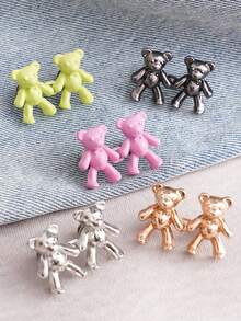 2入組可愛小熊造型牛仔褲腰帶收緊扣,可調節腰部寬度 - 粉色 - 查看 4