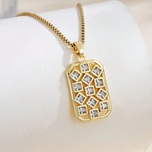 1件金色不锈钢镀层镶钻3D可爱男孩彩色眼睛马蹄形U型吊坠项链，男女皆宜的简约时尚个性化设计，适合日常佩戴 - 金黃色 - 查看 2