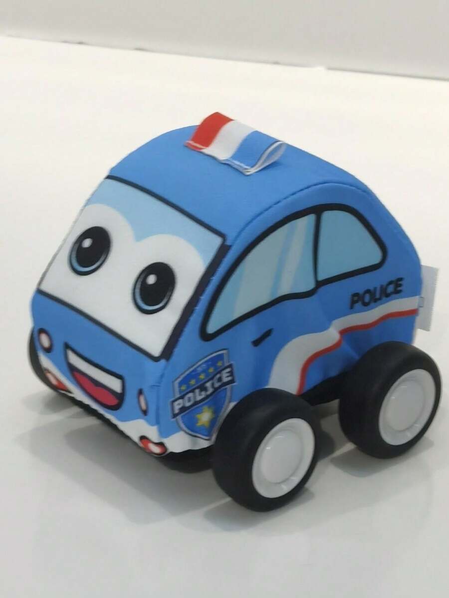 Police Car Inertial Miniature Toy With Removable Washable Fabric Cover, Cute Cartoon