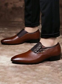 Men's Business Casual Pointed Toe Pu Leather Lace-up Shoes, Four Seasons, Large Size 47, For Young Adults, 45-46 - Brown - View 5