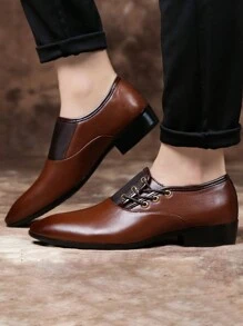 Men's Business Casual Pointed Toe Pu Leather Lace-up Shoes, Four Seasons, Large Size 47, For Young Adults, 45-46 - Brown - View 6