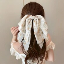 1pc Small Floral Print Chiffon Streamer Hair Clip, Extra Large Size - Multicolor - View 1