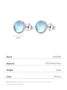 MODIAN 925 Sterling Silver Round Exquisite Moonstone 4 5 6 MM Stud Earrings Platinum Plated Charm Ear Studs For Women Jewelry