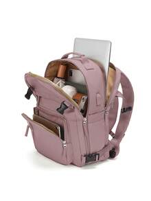 Lightweight Backpack for Women Men, Travel Casual Daypack Laptop Rucksack, Waterproof College High Secondary Bookbag Daily Bag with USB Charging Port - Dusty Pink - View 6