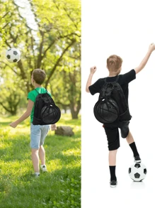 1 Set Mochila con bolsa de malla independiente, bomba de aleación de aluminio gratis y 2 agujas de la bomba, bolsa de entrenamiento de nailon negro, mochila escolar para laptop y tablet, bolsa con cordón para cascos, para estudiantes, deportes al aire libre y ciclismo, futbol, baloncesto, voleibol, bolsa de hombro con cuerda delgada - Negro - Ver 6