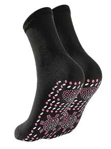 Sports Outdoor 6 Pairs Women's Self-Heating Thermal Socks For Outdoor Activities, Cycling, Warm Fleece Floor Socks, Thermo Warmer Toe Massaging Socks, Sweat-Absorbing Mid-Calf Sports Socks - Black - View 1