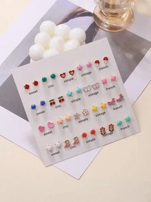 40pcs Heart-shaped, Butterfly, Dragonfly & Mermaid Rhinestone Stud Earrings For Women, Sweet & Lovely Set - Multicolor - View 3