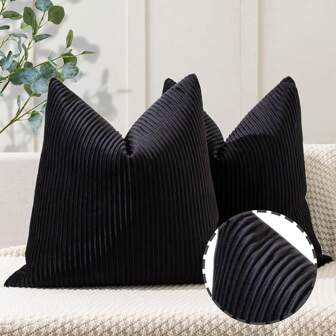 Black Seasonal Velvet Striped Pattern Decorative Pillowcase For Home Decor, Sofa And Bed