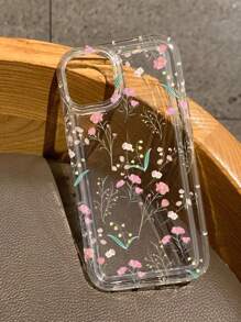 1pc Full Screen Flowers & Plants Pattern Transparent Shockproof Tpu Phone Case Compatible With Apple - Multicolor - View 1