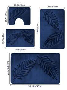 1pc Tree Leaf Patterned Carpet, Minimalist Style Polyester Fiber Rectangle U-Shaped Memory Foam Absorbent Floor Mat Suitable For Bathroom, Living Room, Home Use Home Bathroom Decor Bath Rug Outdoor Rug Door Mat Summer Bathroom Accessories - Navy Blue - View 5