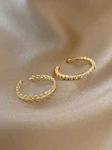 2 stuks Europese en Amerikaanse minimalistische veelzijdige ontwerp luxe zirkonia stenen blad tarwe decoratie ringset, chique gevoel