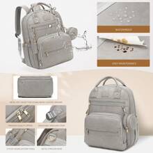 Vegan Leather Diaper Bag Backpack With Changing Pad And Pacifier Holder, Multi-Functional Baby Bag For Boy Girl, Waterproof For Travel, Perfect Baby Shower Gifts For Mom, Dad, Newborn - Xám - Xem 5