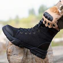 男士钢头靴轻便工作鞋工作徒步靴防刺穿坚不可摧工作靴 - 黑色 - 查看 1
